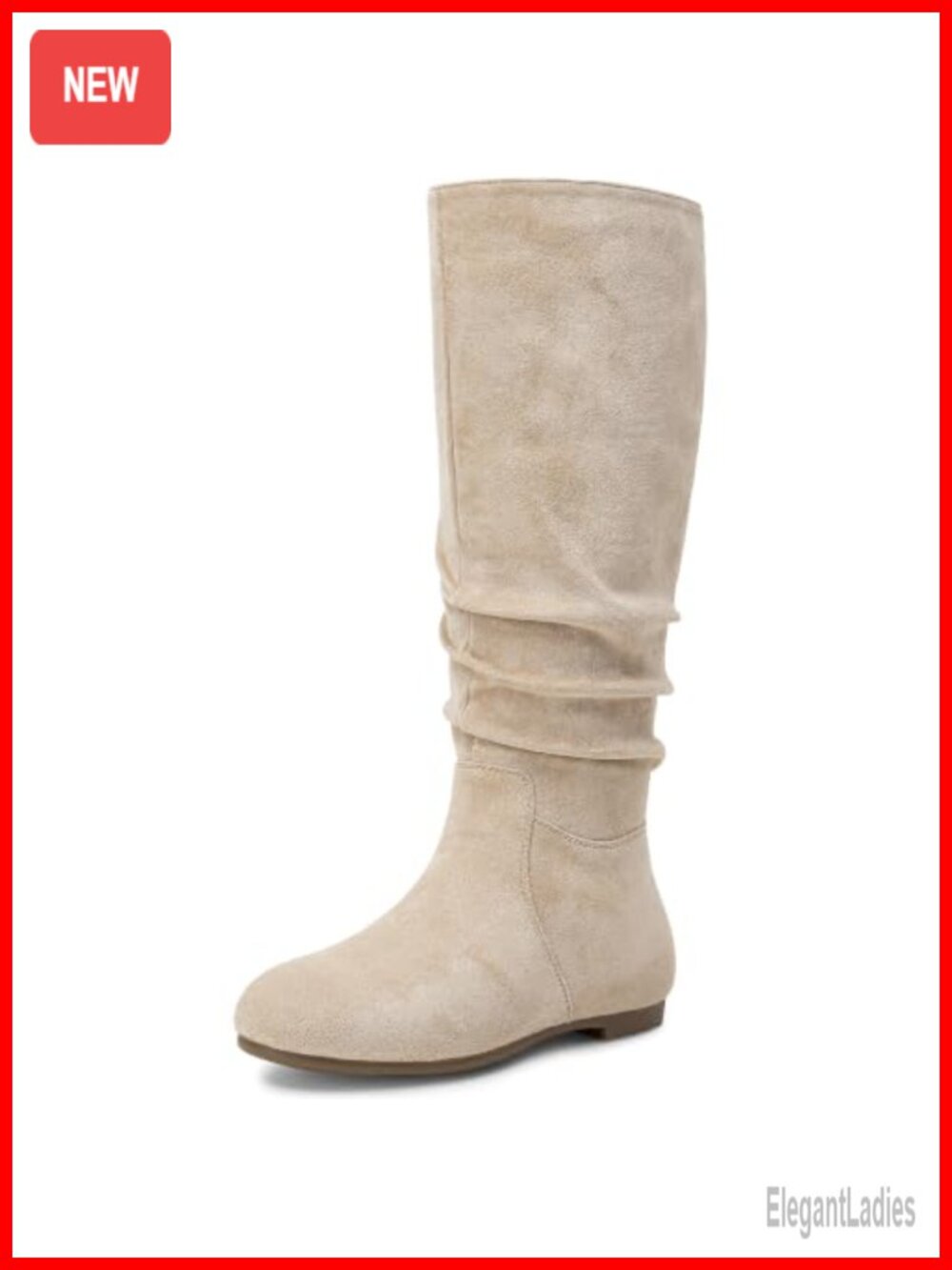Jeossy Knee High Slouch Boots Suede Flats Pull On Side Zip